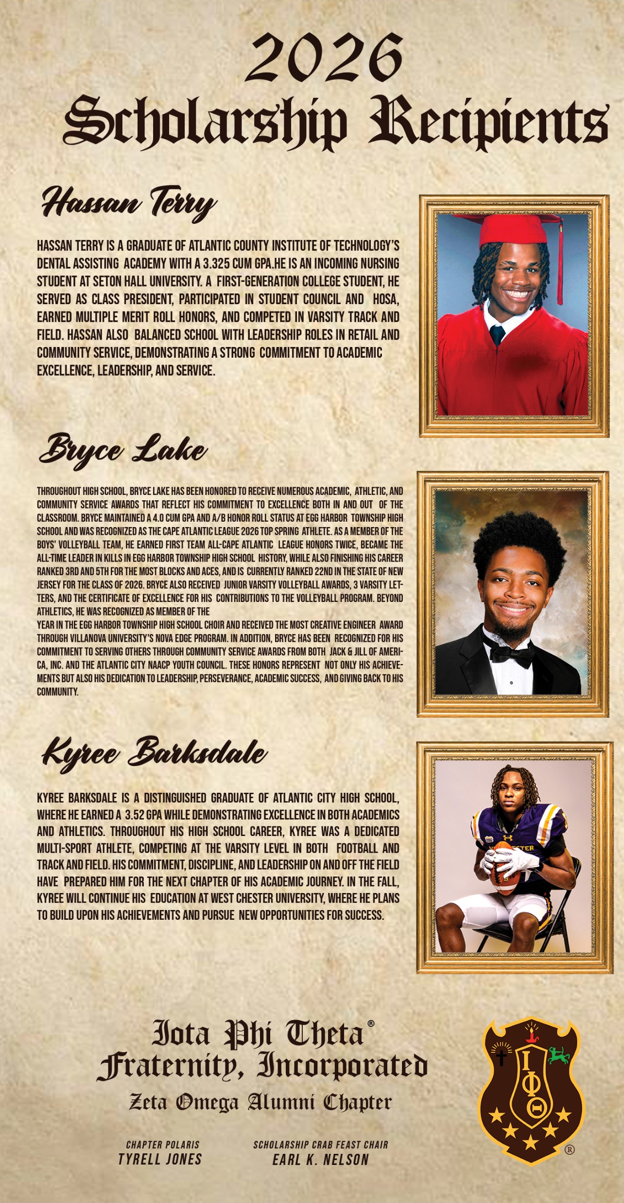 2026 Zeta Omega scholarship recipients poster