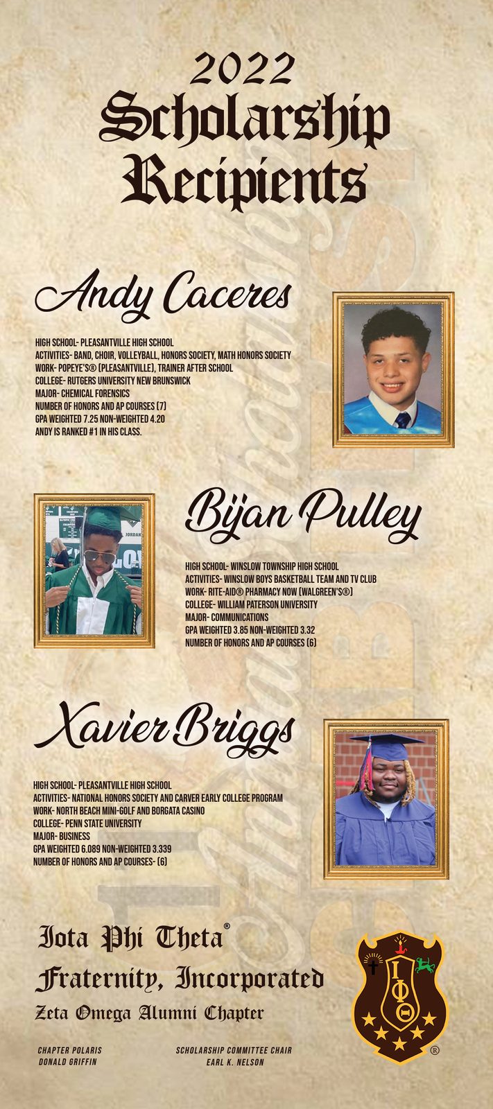 2022 Zeta Omega scholarship recipients poster