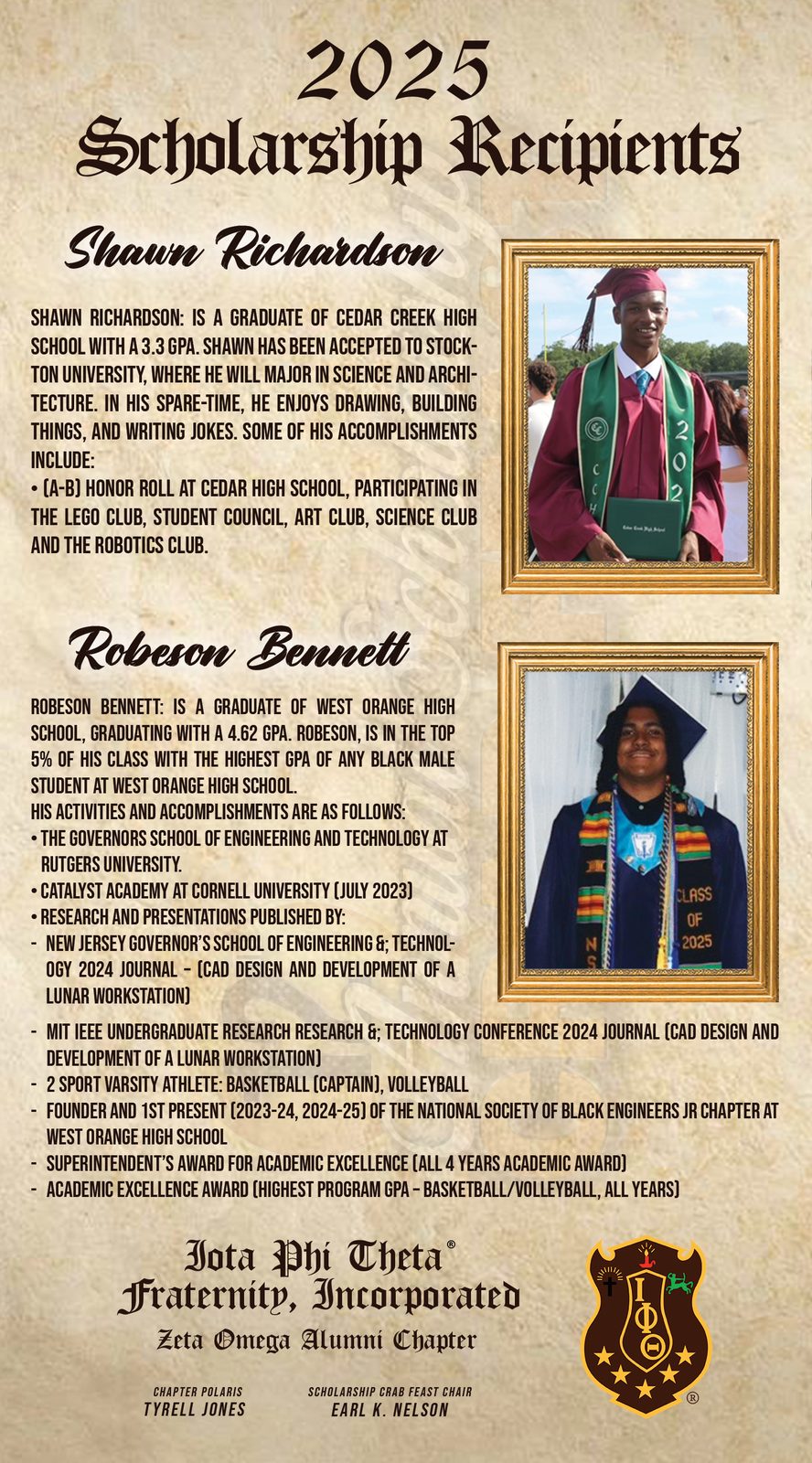 2025 Zeta Omega scholarship recipients poster